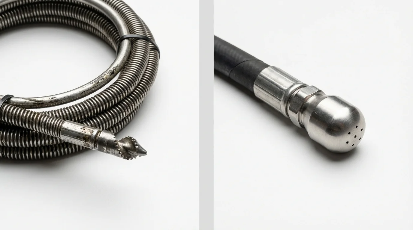 Drain snake cable and hydro jetting nozzle used for drain cleaning in Sauk Centre, MN