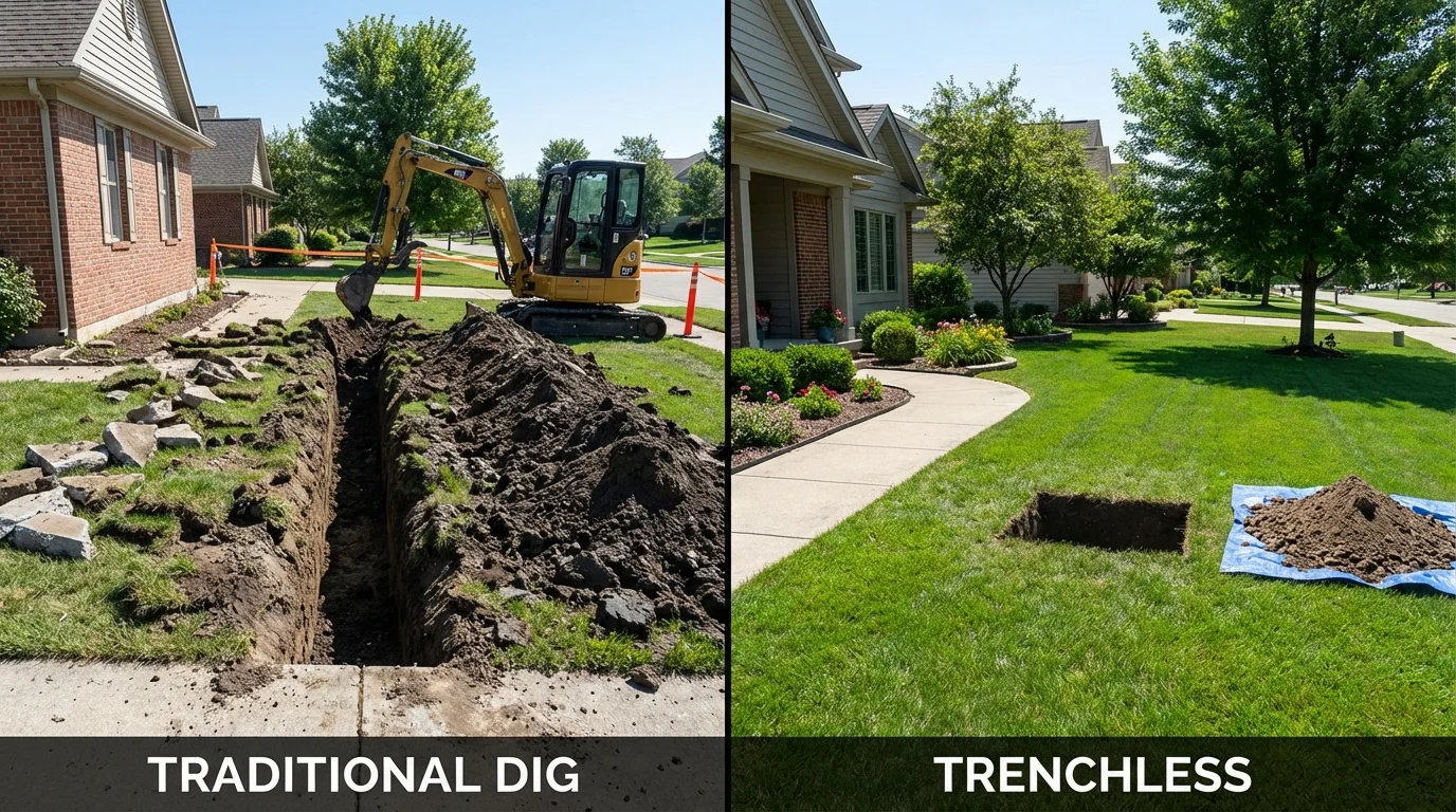 Trenchless sewer repair with minimal yard damage versus traditional excavation in Sauk Centre, MN